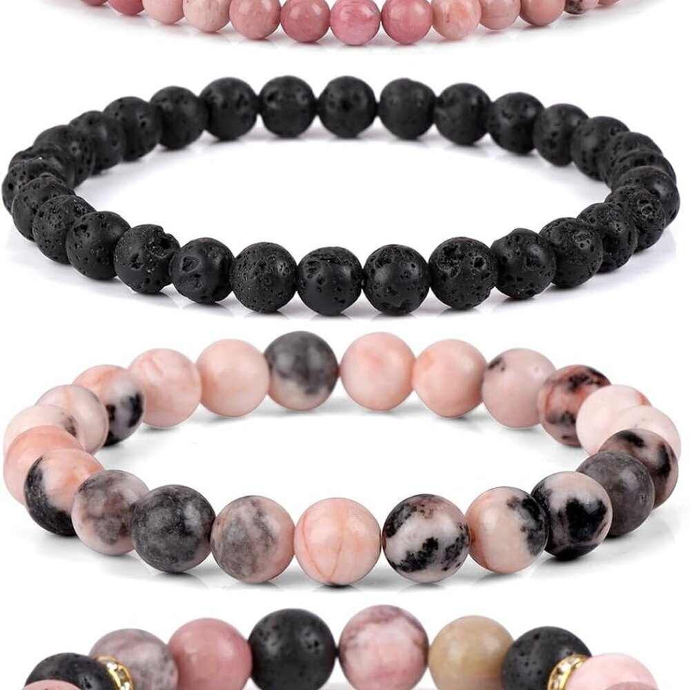 4pcs Beaded Bracelets for Women,Natural Healing Crystal Gemstones